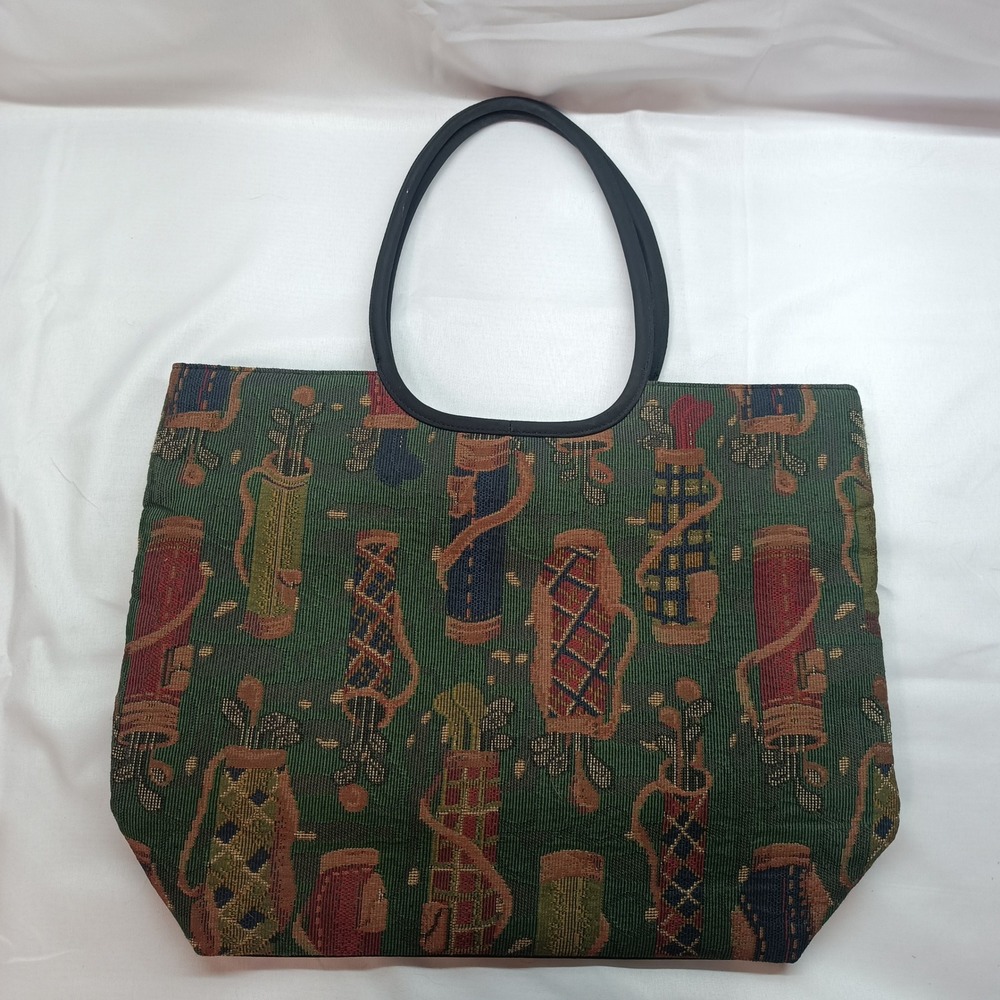 Marlo Sport‎ Golf Accessories Green Tapestry Tote Bag Vintage Golf Bag Pattern